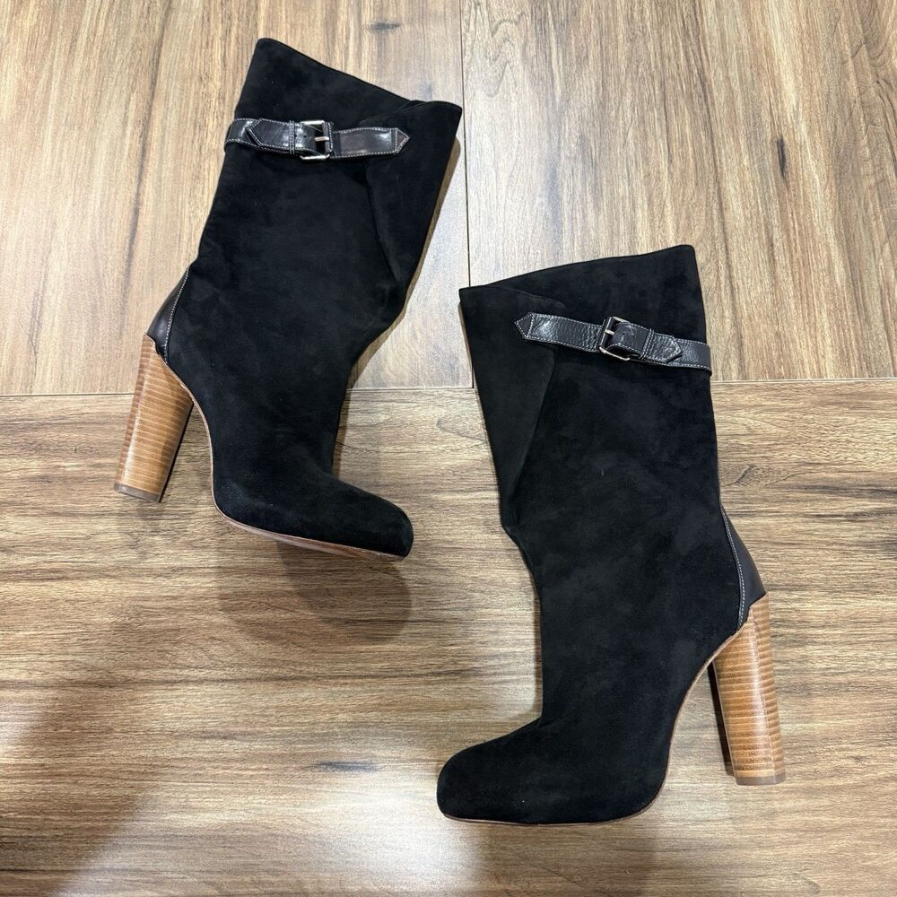 Boutique 9 Leather Suede Black Galen Heel Pull On Boots Women Size 7.5